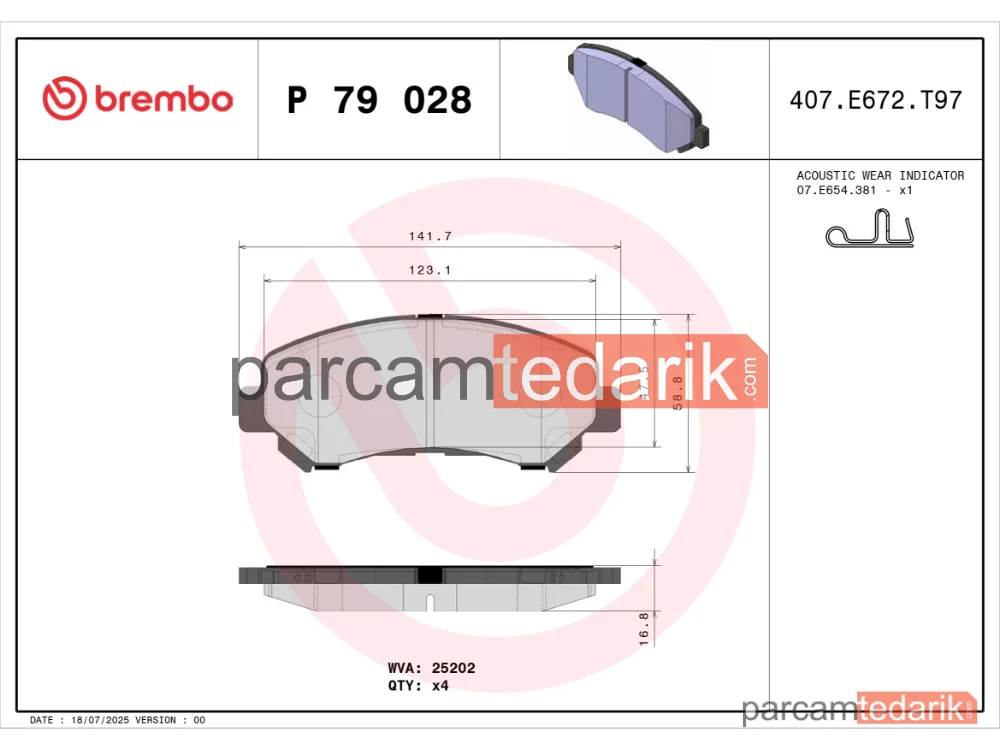 BREMBO P79028 | Fren Balatası (Ön) — Nissan Qashqai I, Nissan X-Trail II, Nissan Juke