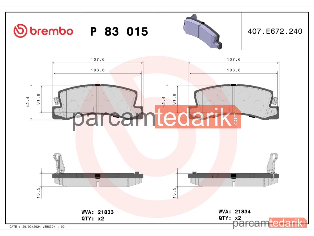 BREMBO P83015 | Fren Balatası (Arka) — Toyota Camry, Toyota Celica Coupe, Toyota Avensis