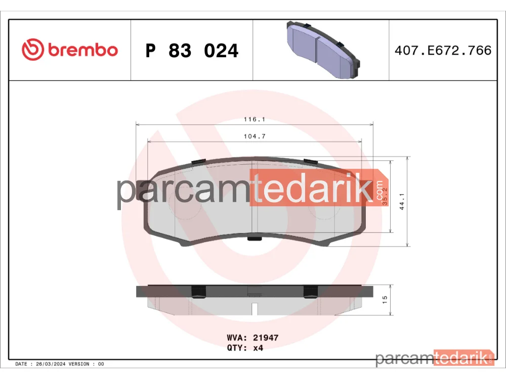 BREMBO P83024 | Fren Balatası (Arka) — Toyota Land Cruiser, Toyota Land Cruiser Prado, Toyota Land Cruiser 80