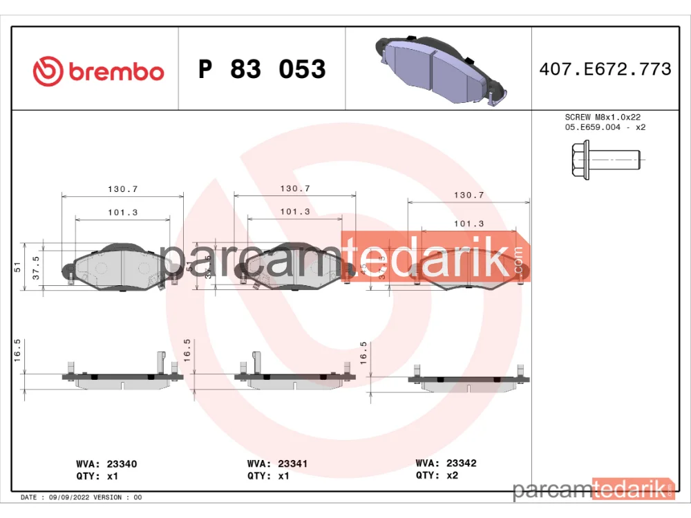 BREMBO P83053 | Fren Balatası (Ön) — Toyota Yaris