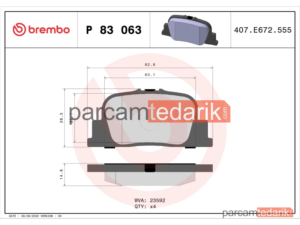 BREMBO P83063 | Fren Balatası (Arka) — Toyota Camry