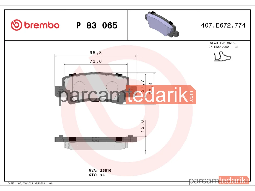 BREMBO P83065 | Fren Balatası (Arka) — Toyota Corolla