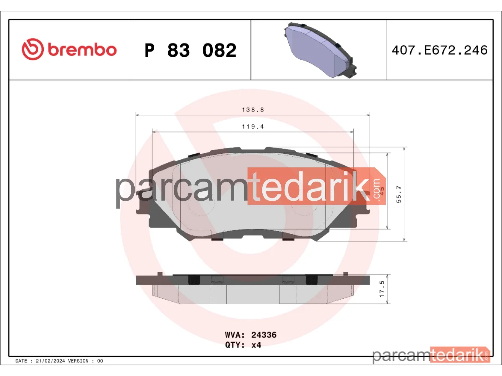 BREMBO P83082 | Fren Balatası (Ön) — Toyota Auris, Toyota Corolla, Toyota Rav 4 III