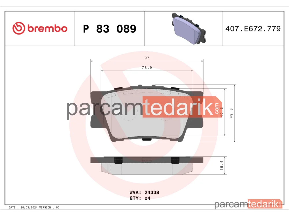 BREMBO P83089 | Fren Balatası (Arka) — Toyota Camry, Toyota Rav 4 IV, Toyota Rav 4 III