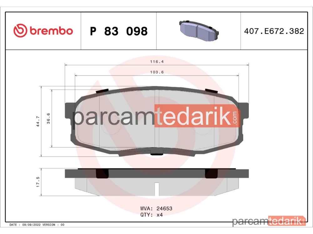 BREMBO P83098 | Fren Balatası (Arka) — Toyota Land Cruiser 200, Toyota Tundra Pick-Up