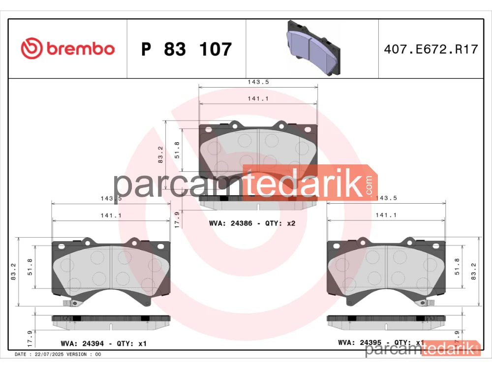BREMBO P83107 | Fren Balatası — Toyota Land Cruiser 200, Toyota Land Cruiser Prado, Toyota Land Cruiser