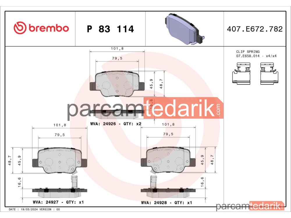 BREMBO P83114 | Fren Balatası (Arka) — Toyota Verso