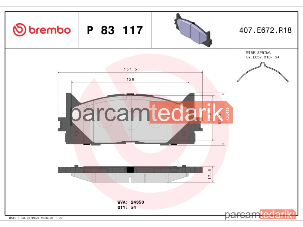BREMBO P83117 | Fren Balatası (Ön) — Toyota Camry, Lexus ES