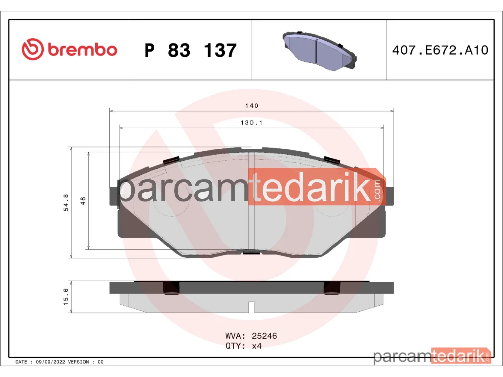 BREMBO P83137 | Fren Balatası (Ön) — Toyota Hilux VII Pick-Up