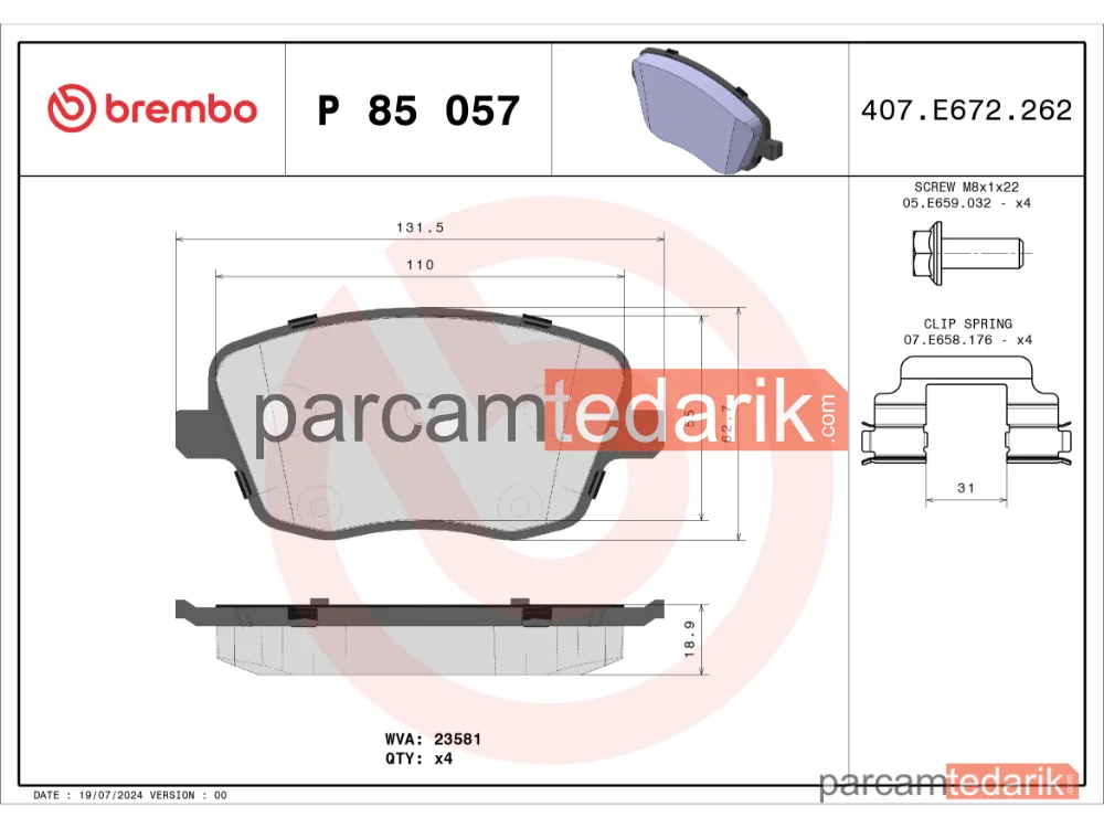 BREMBO P85057 | Fren Balatası (Ön) — Skoda Roomster, VW Polo IV, Skoda Fabia II
