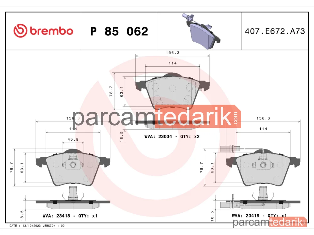 BREMBO P85062 | Fren Balatası (Ön) — Ford Galaxy I, VW Sharan, Ford Galaxy MK I