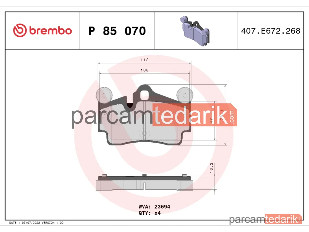 BREMBO P85070 | Fren Balatası (Arka) — Audi Q7, Porsche Cayenne, VW Touareg