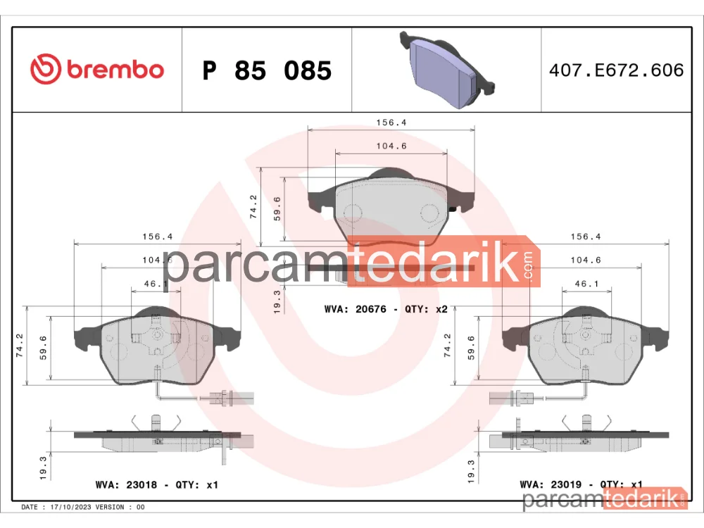 BREMBO P85085 | Fren Balatası (Ön) — Audi A6 C5, VW Passat B5, VW Passat B5 Variant
