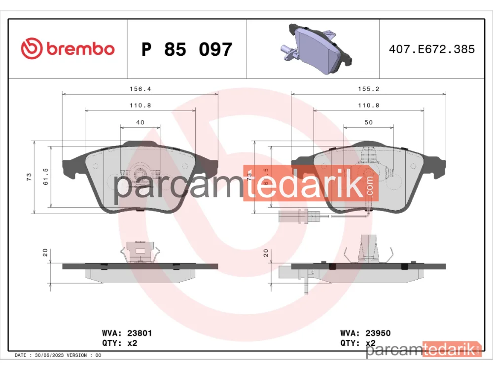BREMBO P85097 | Fren Balatası (Ön) — Audi A6 C6, Audi A6 Allroad C6, Audi A4 B6