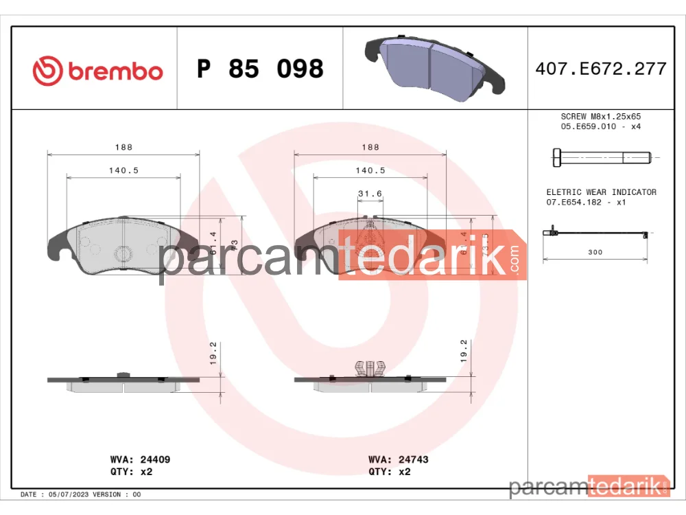 BREMBO P85098 | Fren Balatası (Ön) — Audi A5, Audi A5 Cabrio, Audi A4 B8