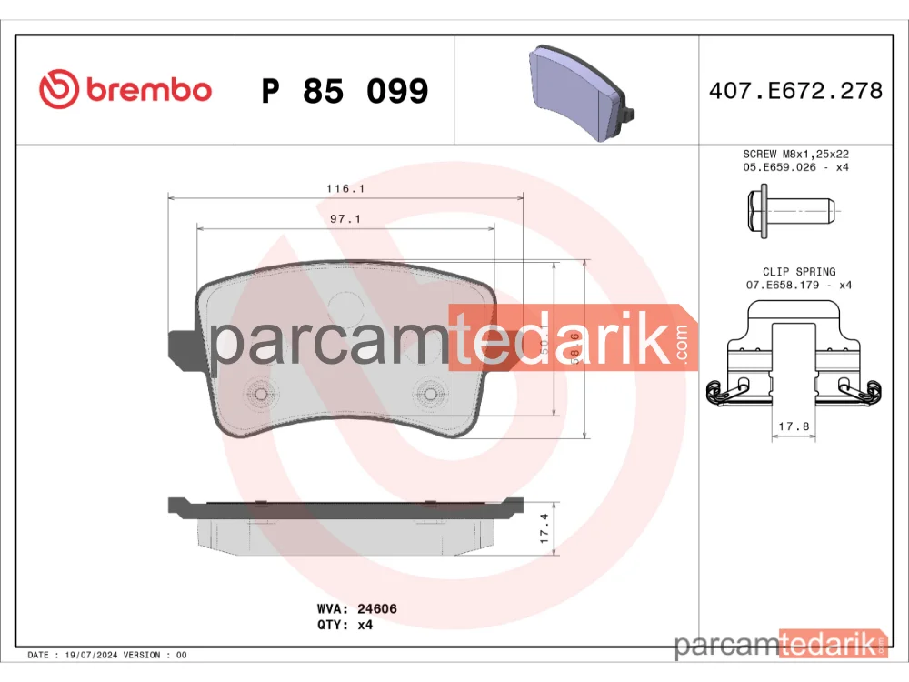 BREMBO P85099 | Fren Balatası (Arka, 300x12 mm) — Audi A5, Audi A5 Cabrio, Audi A4 B8