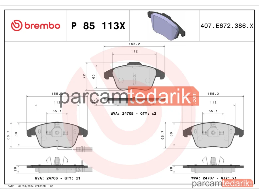 BREMBO P85113X | Fren Balatası (Ön) — Audi A5, Audi A4 B8, Audi A5 Cabrio