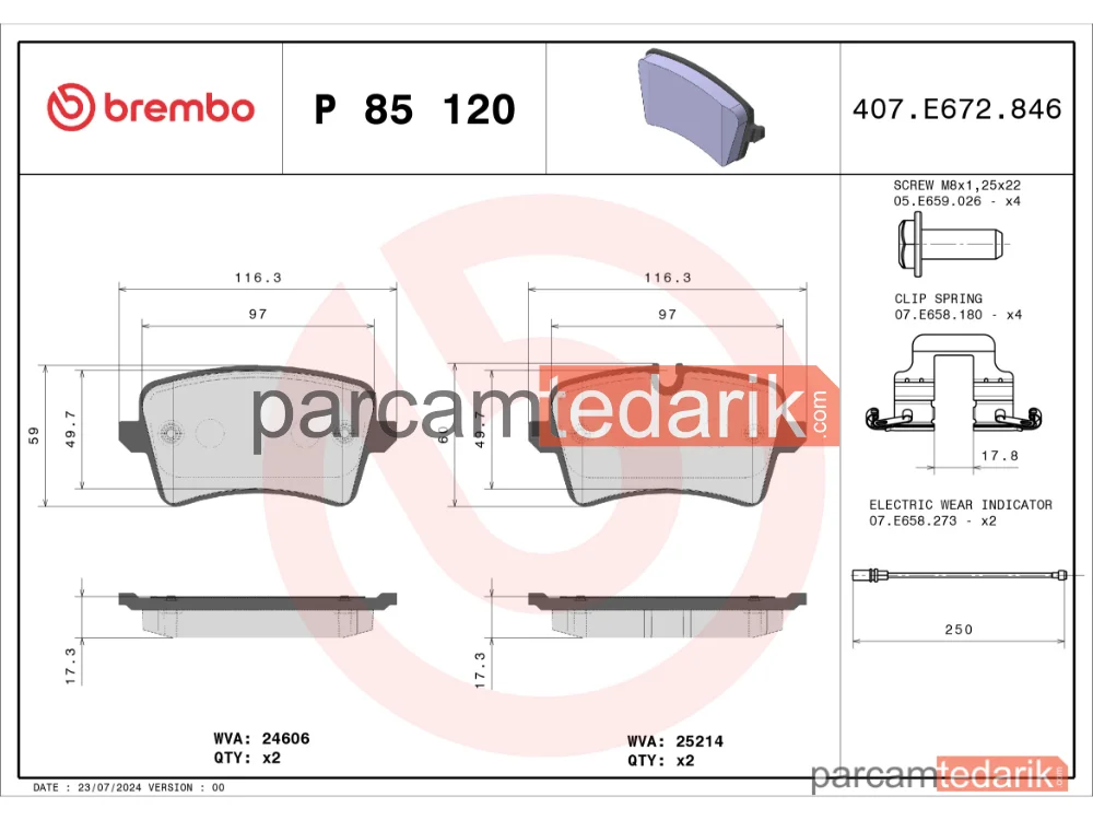 BREMBO P85120 | Fren Balatası (Arka) — Audi A8 D4, Audi A4 B9