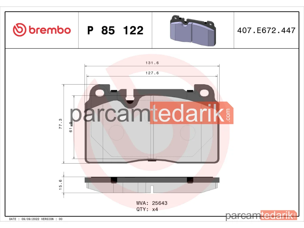 BREMBO P85122 | Fren Balatası (Ön) — Audi Q5