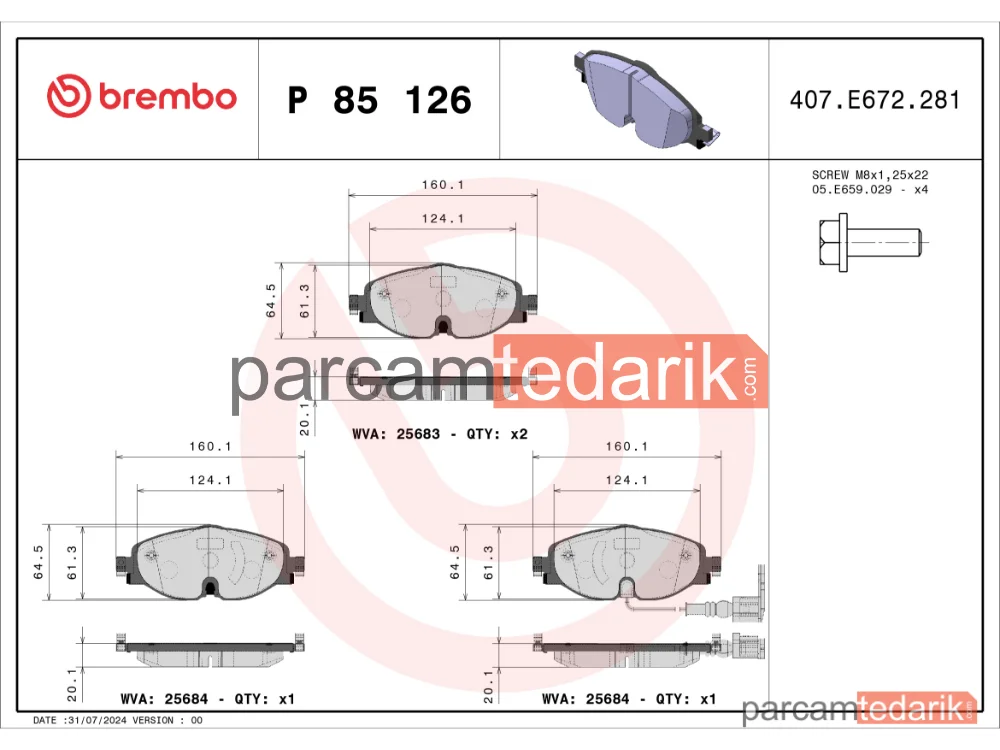 BREMBO P85126 | Fren Balatası (Ön) — Seat Leon ST, Audi A3, Audi A3 Limousine
