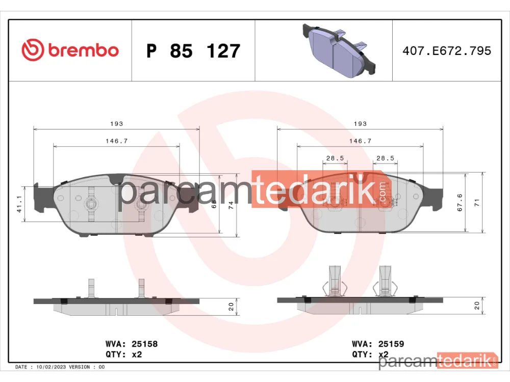 BREMBO P85127 | Fren Balatası (Ön) — Audi A6 C7, Audi A7, Audi A8 D4