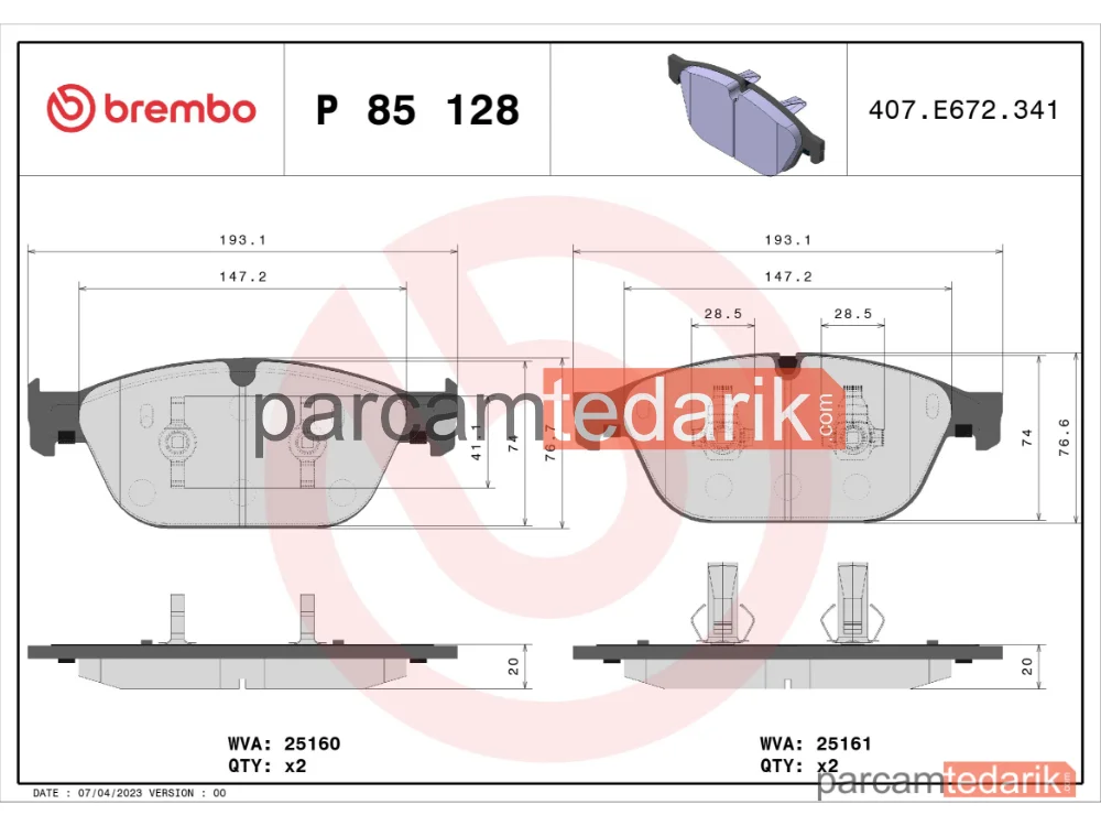 BREMBO P85128 | Fren Balatası (Ön) — Audi A8 D4, Audi Q5