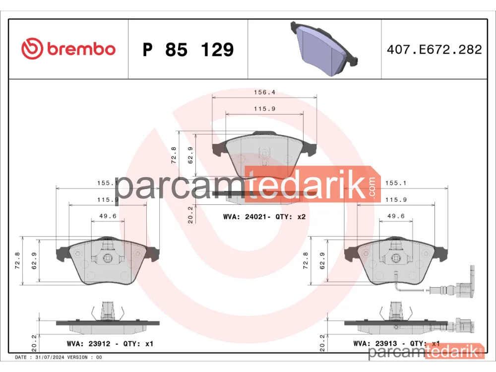 BREMBO P85129 | Fren Balatası (Ön) — Audi TT, VW Scirocco III, Audi TT Roadster