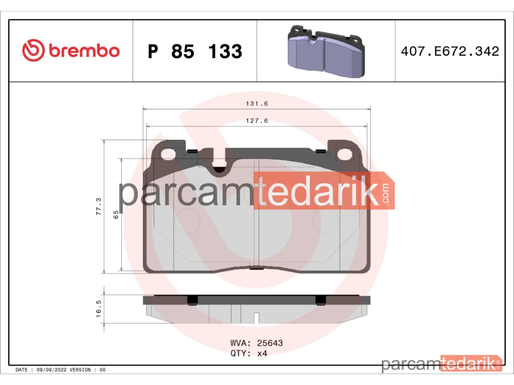 BREMBO P85133 | Fren Balatası (Ön) — Audi Q5