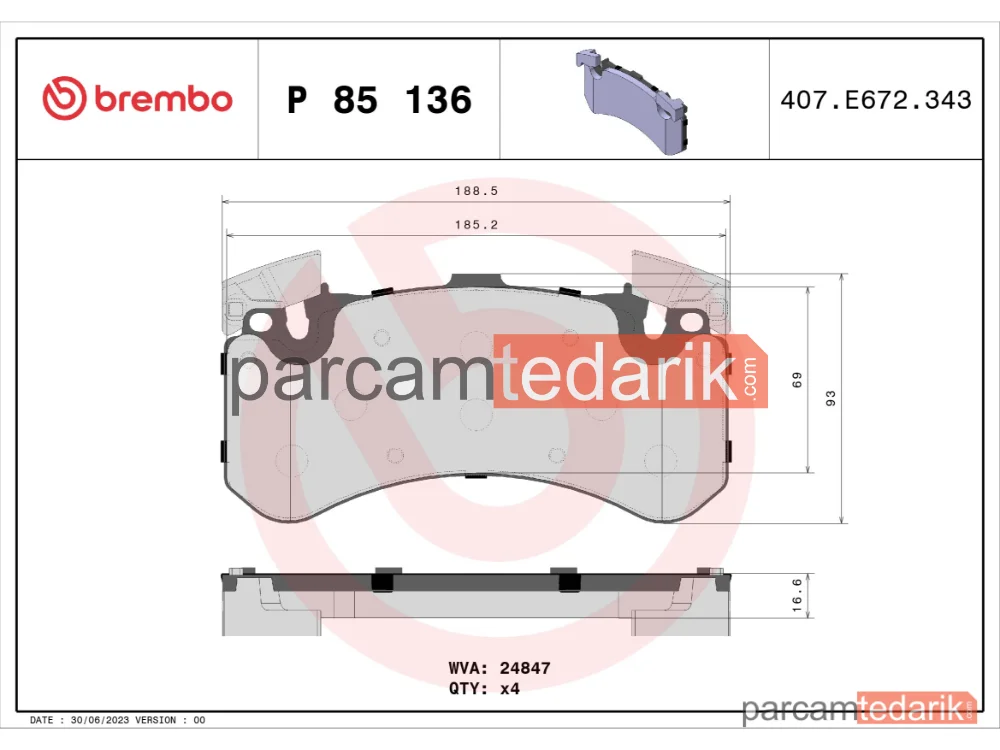 BREMBO P85136 | Fren Balatası (Ön) — Audi A7, Audi A6 C7, Audi A8 D4
