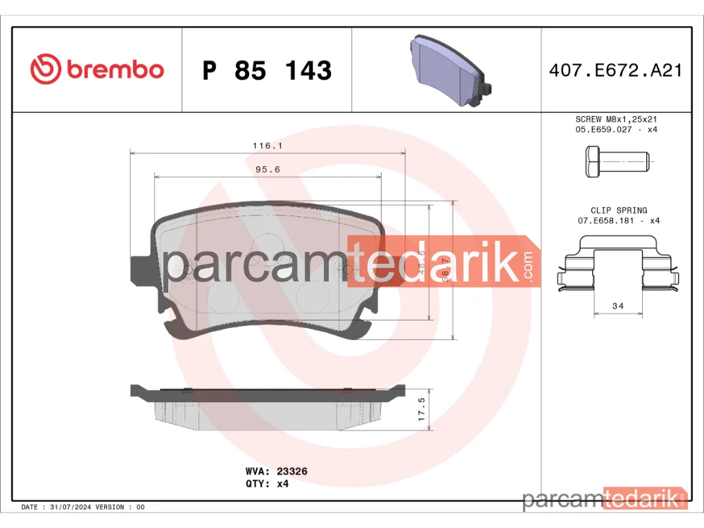 BREMBO P85143 | Fren Balatası (Arka) — Bentley Continental Coupe, Bentley Continental Cabrio