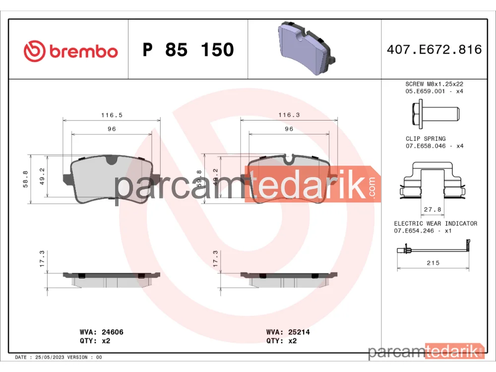 BREMBO P85150 | Fren Balatası (Arka, 210 mm) — Porsche Macan, Audi A7, Audi A6 Allroad C7