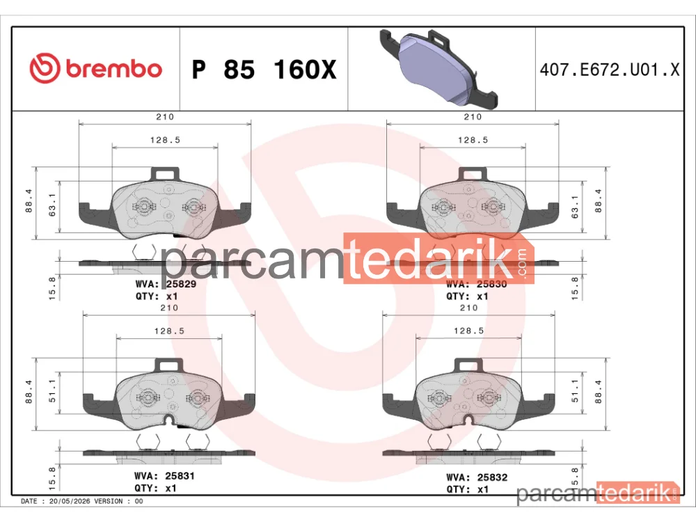 BREMBO P85160X | Fren Balatası (Ön) — Audi TT, Audi TT Roadster