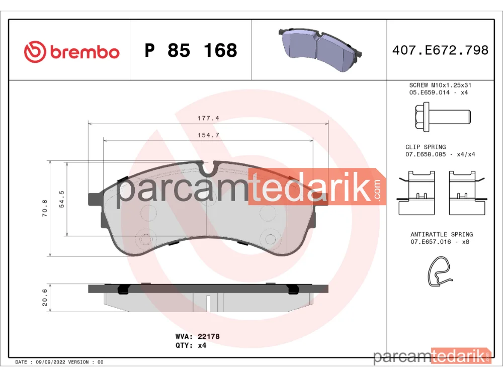 BREMBO P85168 | Fren Balatası (Ön) — VW Crafter, VW Grand California Camper