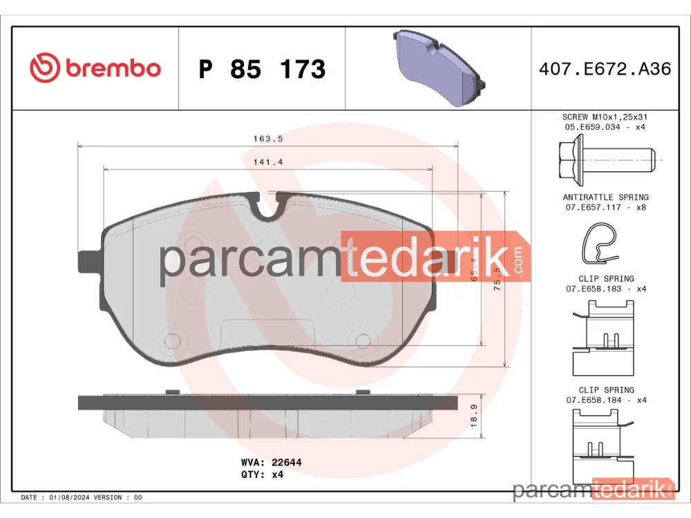 BREMBO P85173 | Fren Balatası (Ön) — VW Amarok