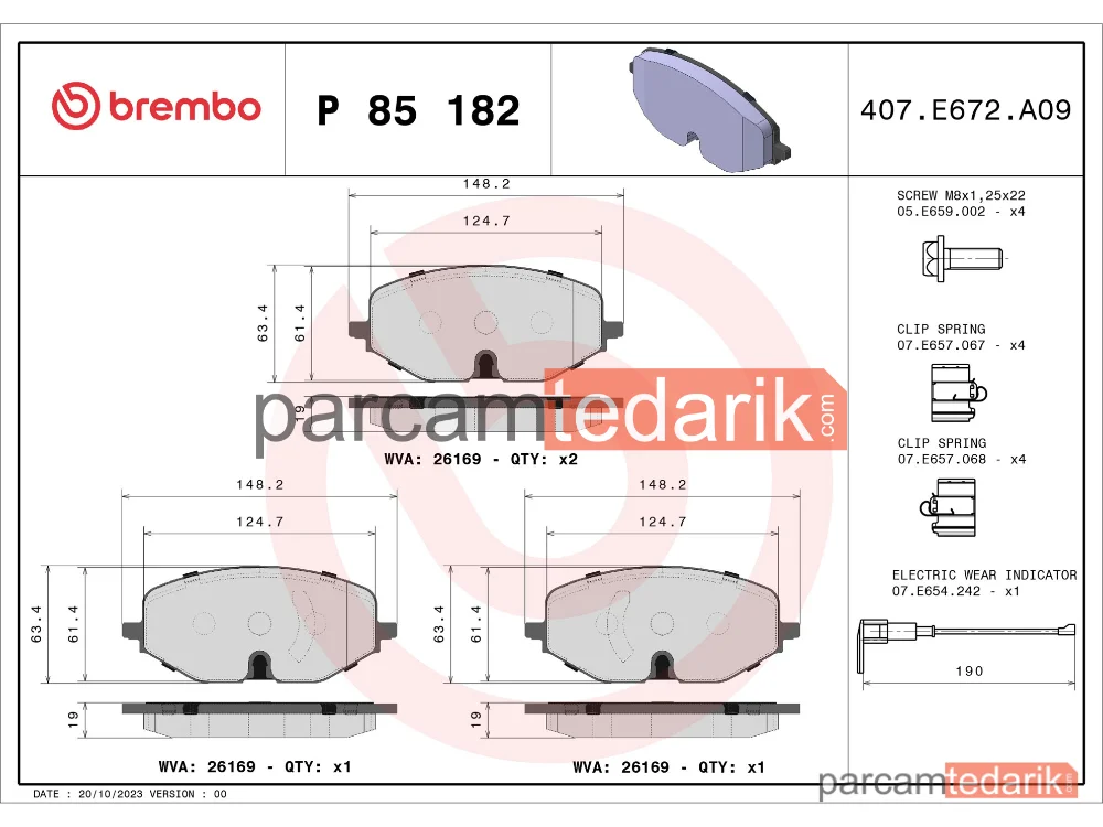 BREMBO P85182 | Fren Balatası (Ön) — Seat Leon, Seat Leon Sportstourer, VW Golf VIII