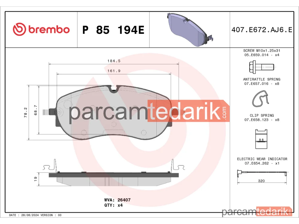 BREMBO P85194E | Fren Balatası (Ön) — VW ID.4