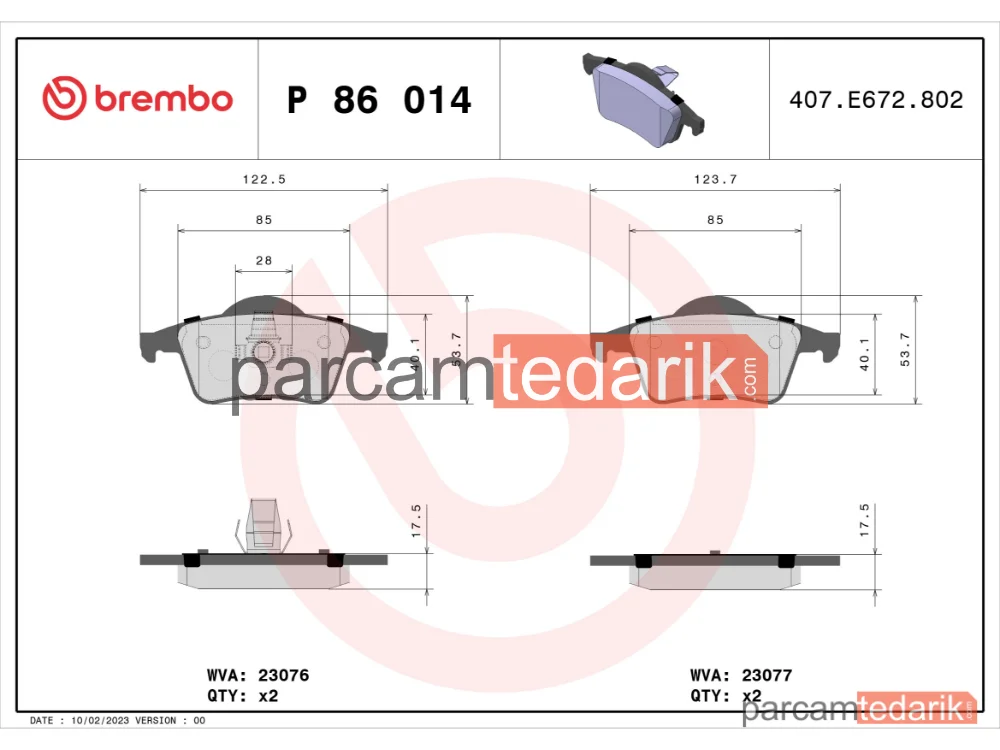 BREMBO P86014 | Fren Balatası (Arka) — Volvo S80 I, Volvo V70 II, Volvo S60 I