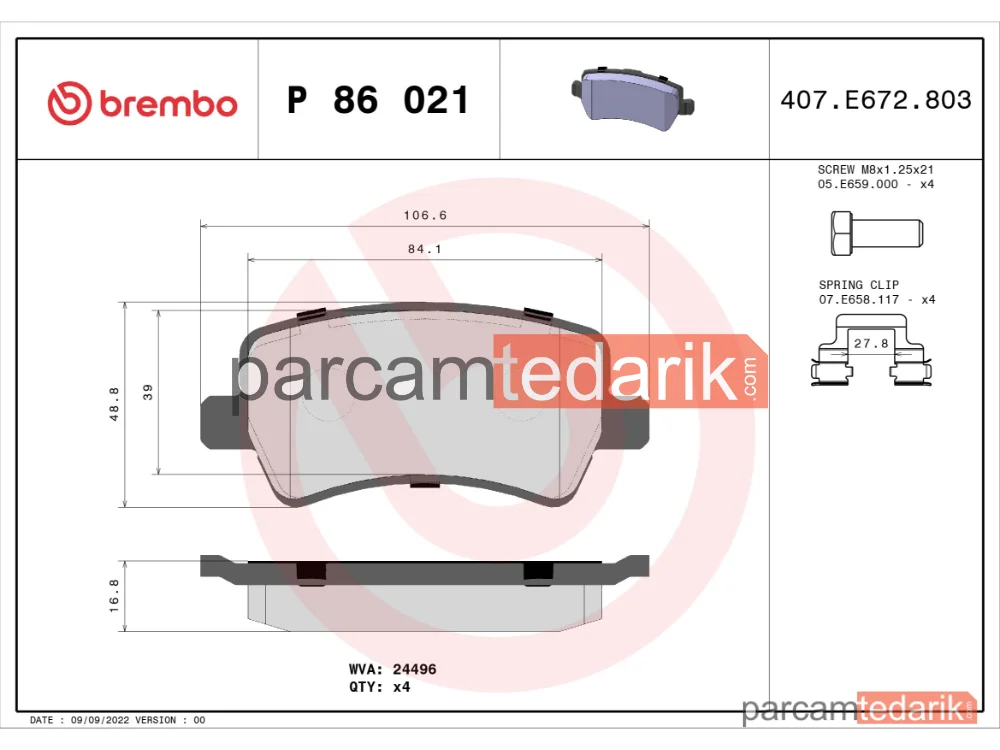 BREMBO P86021 | Fren Balatası (Arka) — Volvo V60 I, Volvo V70 III, Volvo S80 II