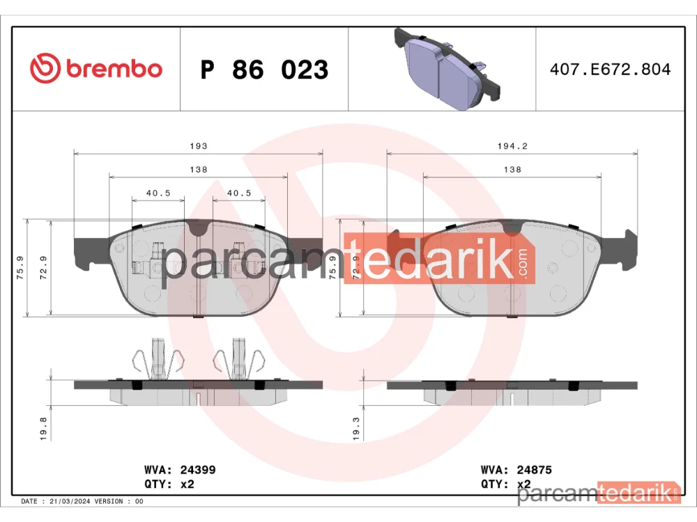 BREMBO P86023 | Fren Balatası (Ön) — Volvo XC60 I Suv, Volvo XC90 I, Volvo XC60 I