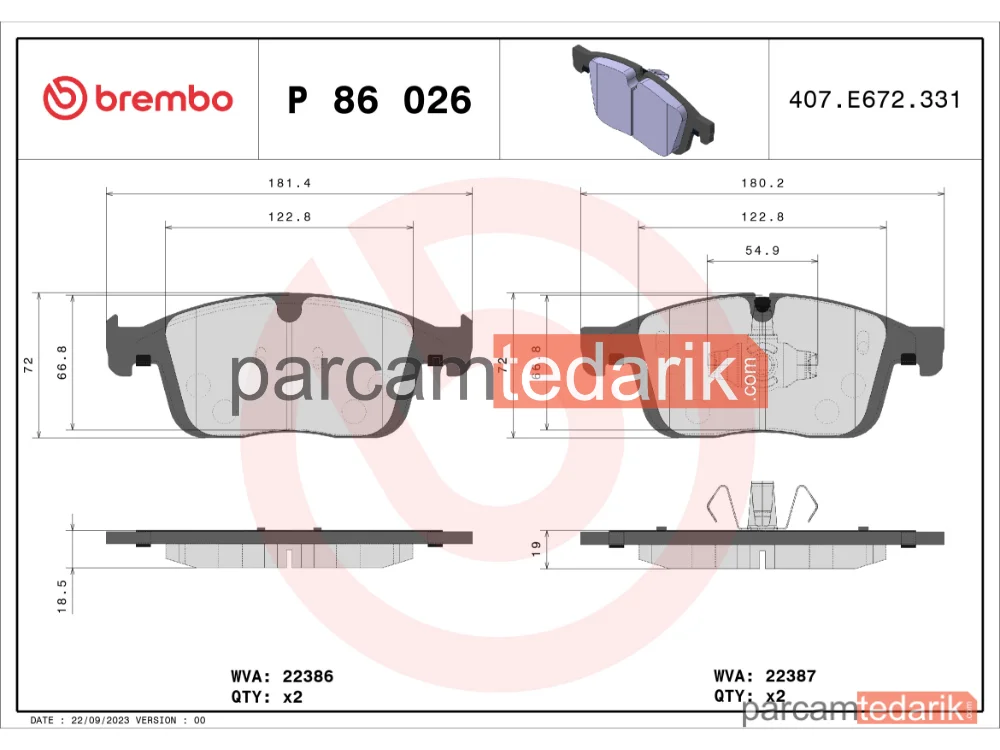 BREMBO P86026 | Fren Balatası (Ön) — Volvo XC60 I Suv, Volvo XC60 I