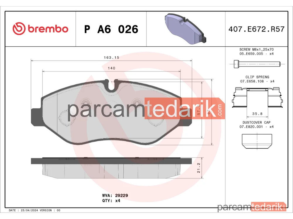 BREMBO PA6026 | Fren Balatası (Ön) — Iveco Daily IV