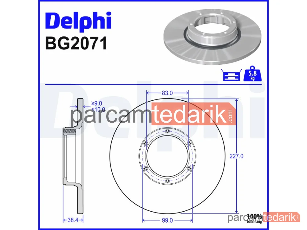 DELPHI BG2071 | Fren Diski — ARO 10, ARO 240-244, Dacia 1300