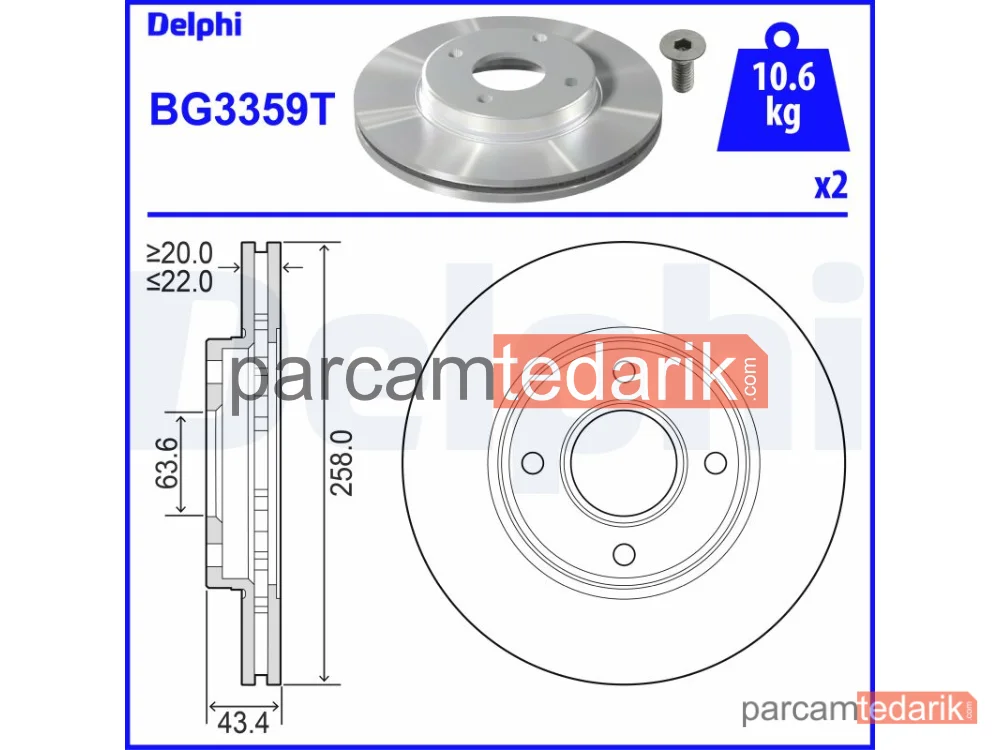 BG3359T | Fren Diski — Ford Fiesta IV, Ford Fiesta Kasa/eğik Arka, Ford Fiesta V