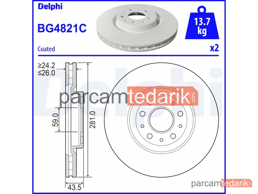 BG4821C | Fren Diski — Fiat Egea Hatchback, Fiat Egea Sedan, Fiat Egea Station wagon