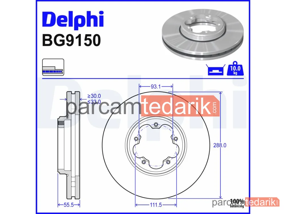 DELPHI BG9150 | Fren Diski — Ford Tourneo Custom V362 Minibüs/Otobüs, Ford Transit Custom V362 Minibüs/Otobüs, Ford Transit Custom V362 Panelvan/Van