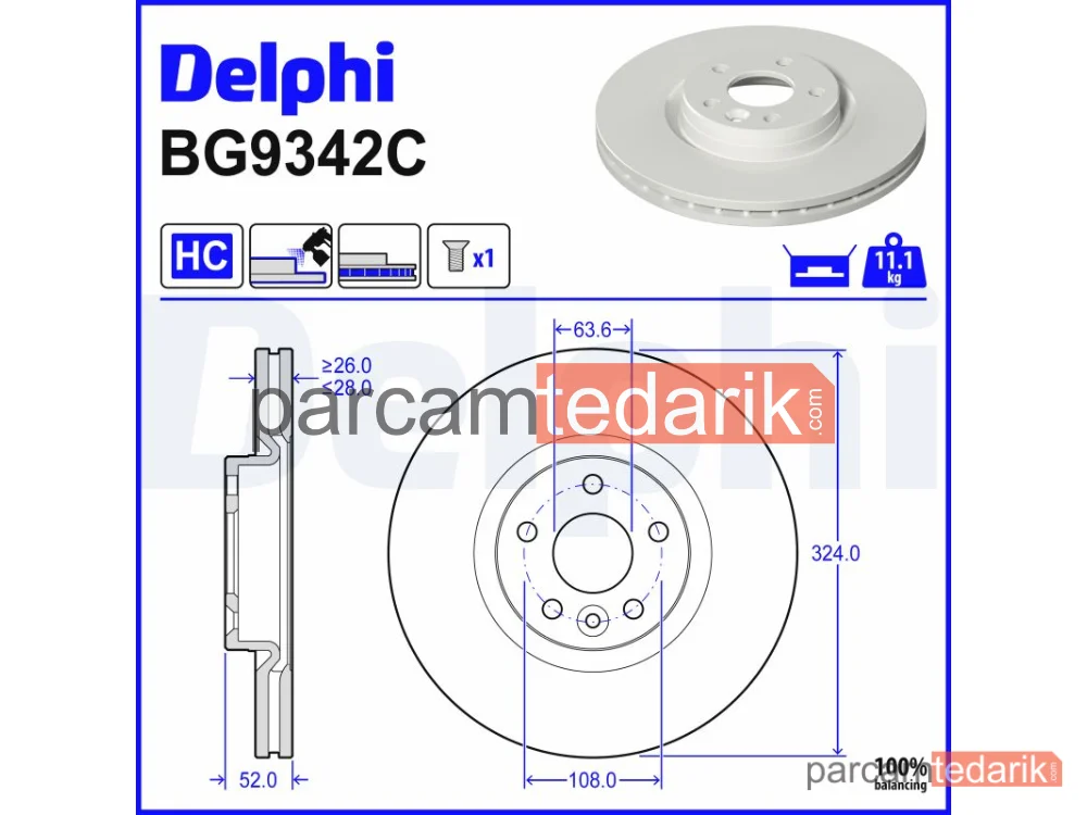DELPHI BG9342C | Fren Diski — Volvo XC60 I SUV, Volvo XC60 I Van