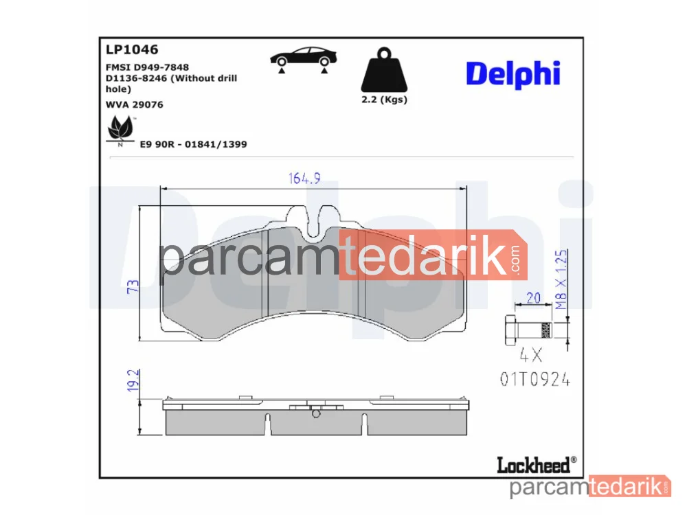 DELPHI LP1046 | Fren Balatası — Mercedes-Benz G-Serisi, Mercedes-Benz Sprinter 2-t Minibüs/Otobüs, Mercedes-Benz Sprinter 2-t Panelvan/Van