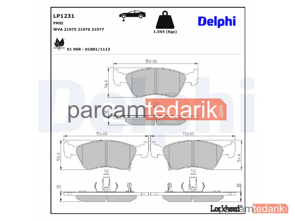 LP1231 | Fren Balatası — Toyota Avensis, Toyota Avensis Liftback, Toyota Avensis Station wagon