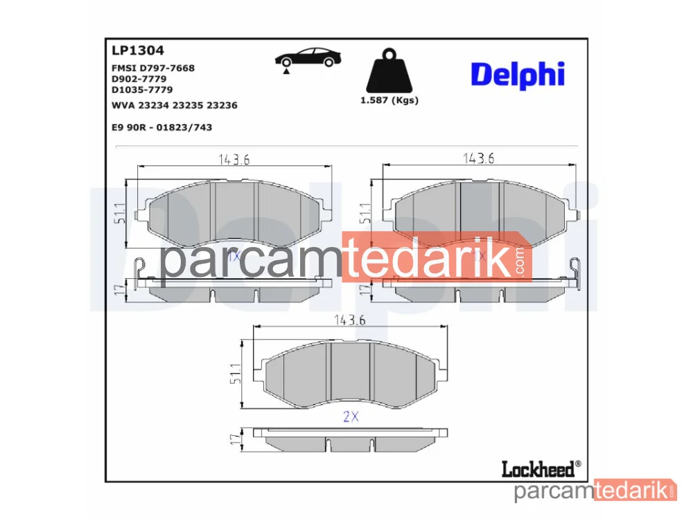 DELPHI LP1304 | Fren Balatası — Chevrolet Astra Hatchback, Chevrolet AVEO / Kalos Hatchback, Chevrolet AVEO / Kalos Sedan