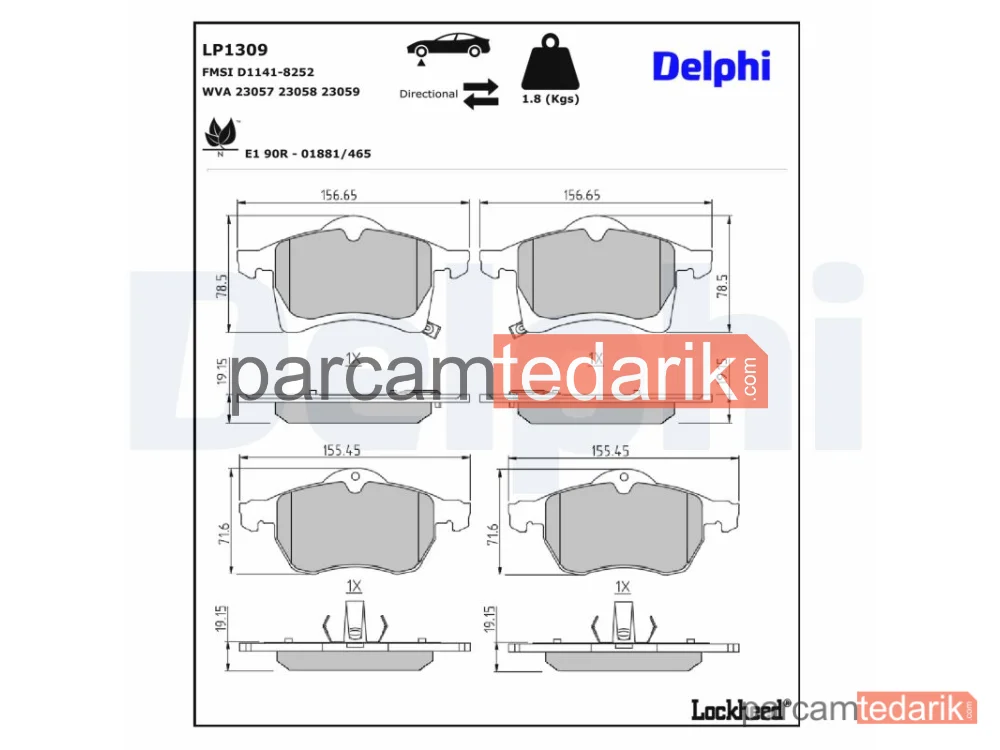 DELPHI LP1309 | Fren Balatası — Opel Astra F Classic Hatchback, Opel Astra F Classic Sedan, Opel Astra F Classic Station wagon